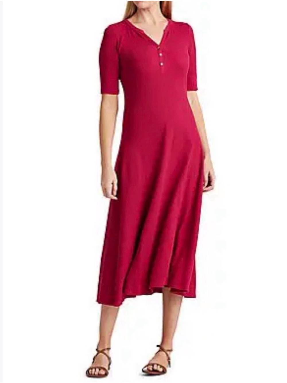 NWT Ralph Lauren Dark Red Long-Sleeve Henley Waffle Dress Sz 3X